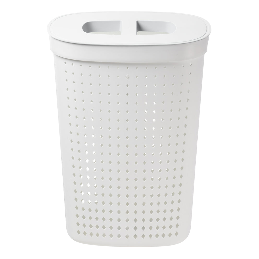 Cesto de roupa oval com tampa, cesto de armazenamento para roupa suja 61L (branco)