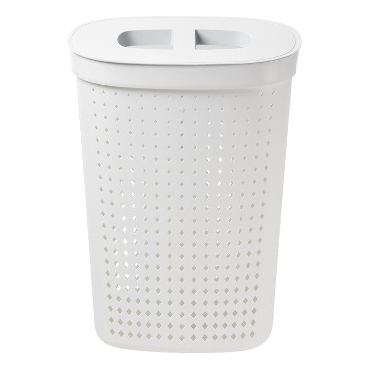 Cesto de roupa oval com tampa, cesto de armazenamento para roupa suja 61L (branco)