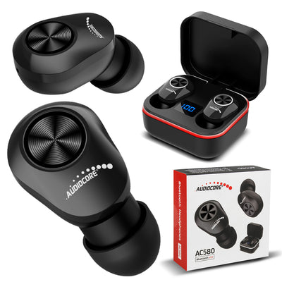 Auriculares internos TWS Bluetooth con estación de carga y micrófono integrado, Tecnología táctil, Auriculares inalámbricos, Caja de carga, True Wireless Stereo BT5.1 con pantalla, Color negro
