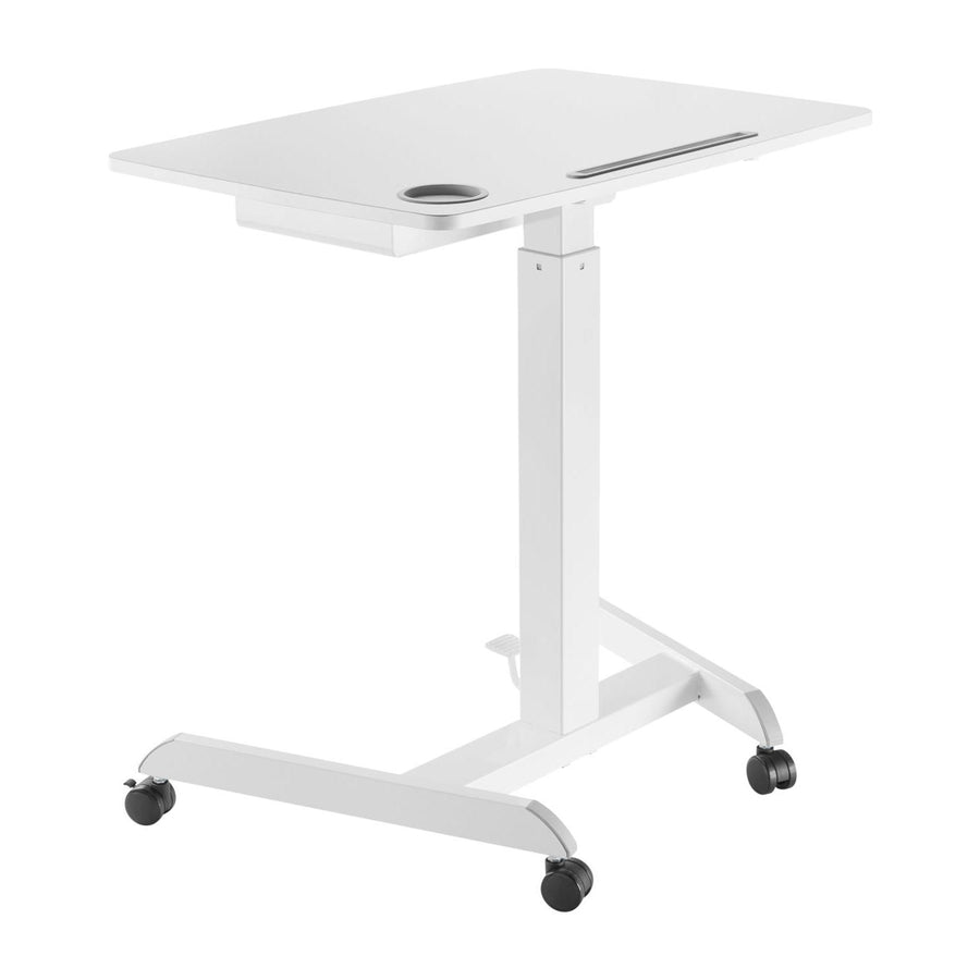 Mesa para laptop ajustável em altura com rodas e gaveta ajustável em altura até um máximo de 113 cm e um máximo de 8 kg (branco)