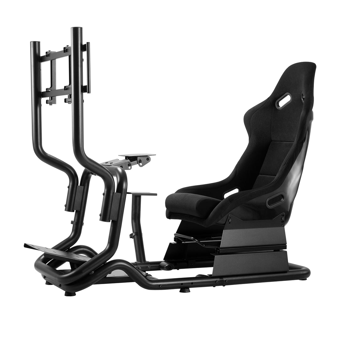 Simulador de corrida Cockpit 3 em 1 Assento gamer até 130kg Suporte para alavanca de câmbio Suporte para volante Suporte para TV até 50" Max. Vesa 400x200...