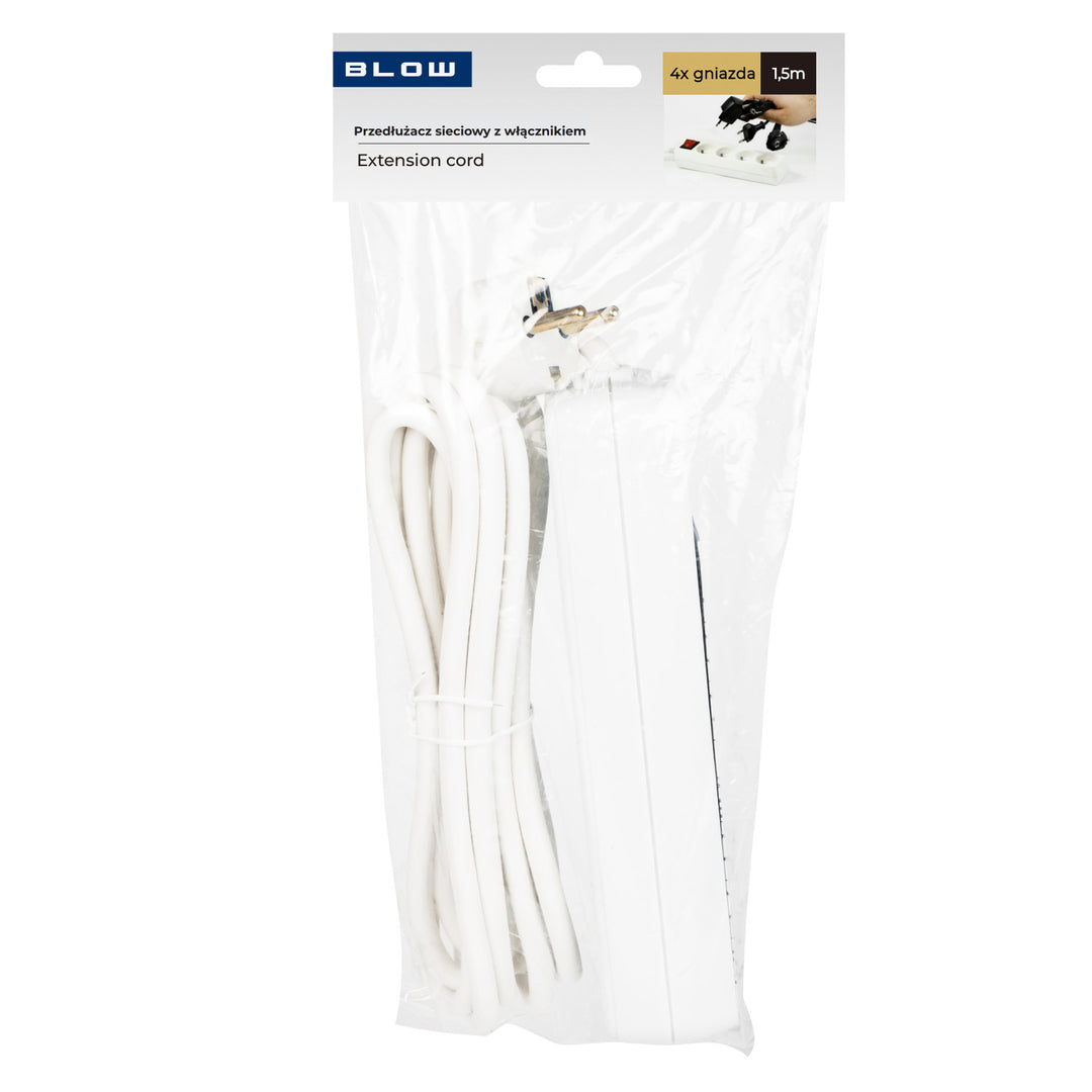 Cabo de extensão com 4 tomadas com aterramento e interruptor 1,5 m branco PR-470wsp 3x1,5 mm Sopro