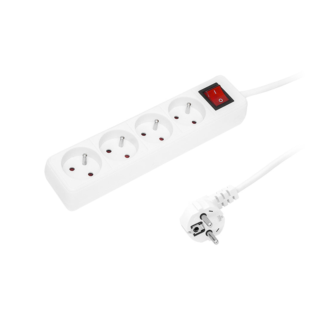 Cabo de extensão com 4 tomadas com aterramento e interruptor 1,5 m branco PR-470wsp 3x1,5 mm Sopro