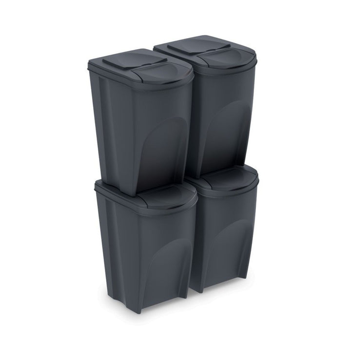 Juego de 4 cubos de reciclaje 140L Sortibox de plastico en color antracita, grandes 4x35L Prosperplast IKWB35S4-S433