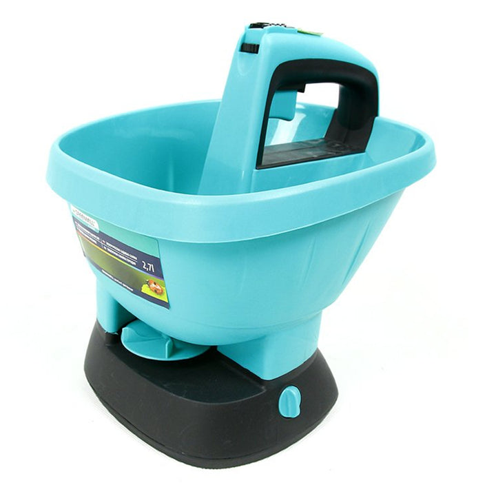 Espalhador elétrico manual, semeador de jardim, a pilhas, regulação de velocidade, ajuste de dosagem, empurrador de sementes 2.7L Greenmill GR0032