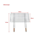 Rejilla parrilla de cocción para barbacoas 68x40cm con 2 asas de madera, acero cromado, rejilla de recambio Master Grill MG254