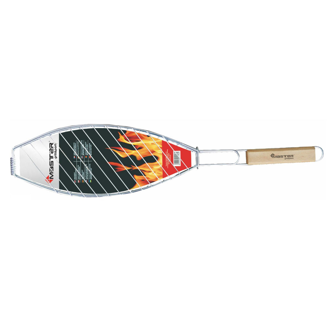 Grelha para churrasco com cabo de madeira para grelhar peixes 68cm Master Grill MG148