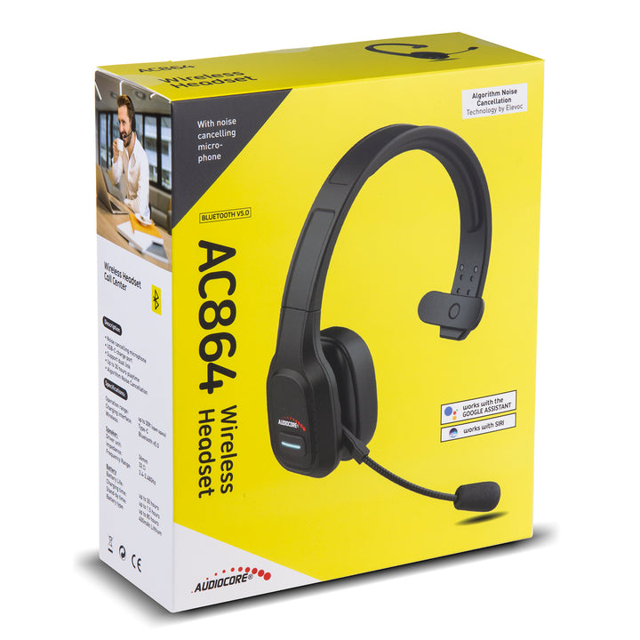 Audiocore AC864 Auriculares Bluetooth con micrófono de cancelación de ruido para el centro de llamadas Auriculares sobre la oreja 32 horas de tiempo de conversación Inalámbrica de manos libres Compatible con Google Assistant y Siri