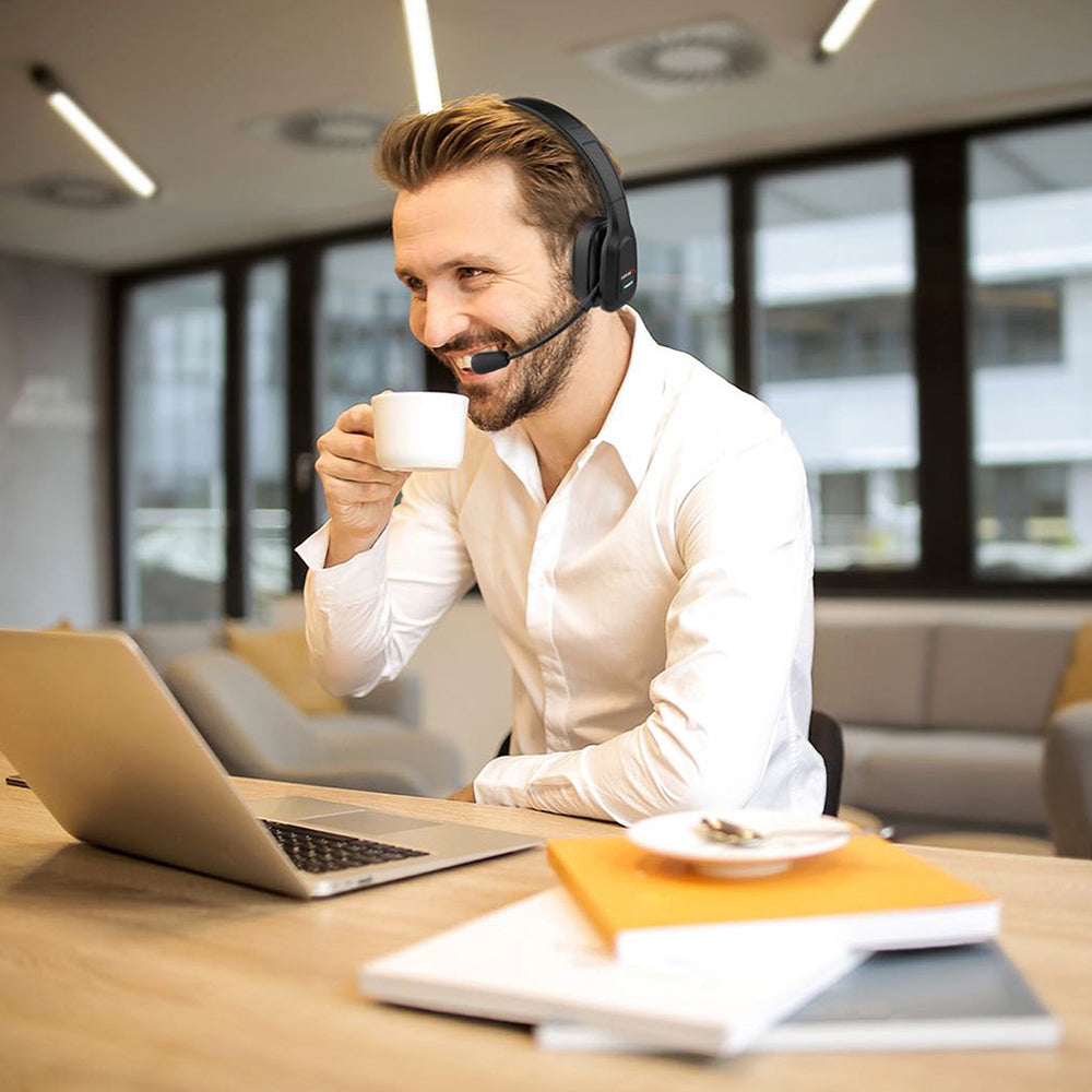 Audiocore AC864 Auriculares Bluetooth con micrófono de cancelación de ruido para el centro de llamadas Auriculares sobre la oreja 32 horas de tiempo de conversación Inalámbrica de manos libres Compatible con Google Assistant y Siri