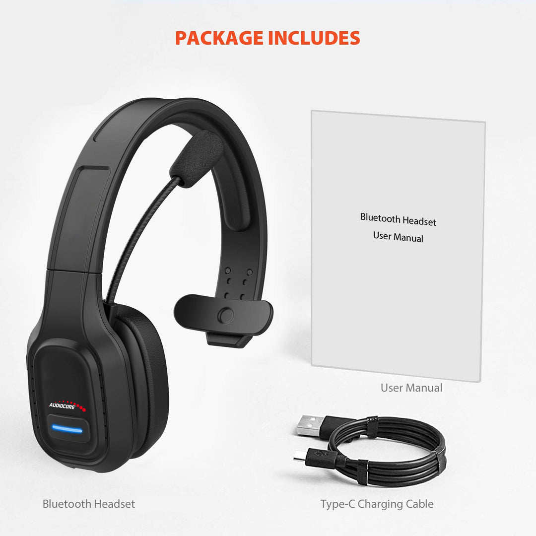 Audiocore AC864 Auriculares Bluetooth con micrófono de cancelación de ruido para el centro de llamadas Auriculares sobre la oreja 32 horas de tiempo de conversación Inalámbrica de manos libres Compatible con Google Assistant y Siri