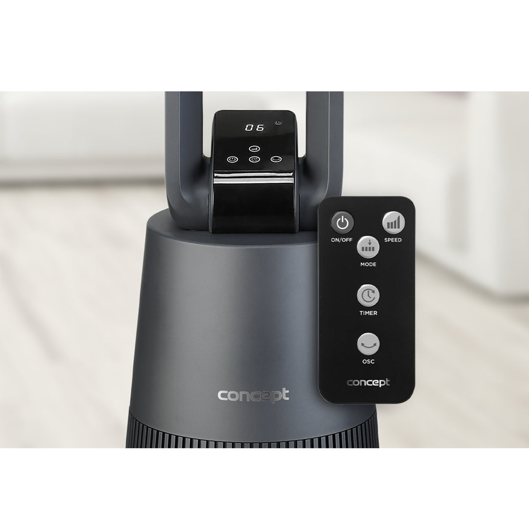 Ventilador de torre con mando a distancia, 50W, 97 cm, ventilador de pie con oscilación, 3 velocidades, temporizador de 15 horas, pantalla LED Concept VS5140