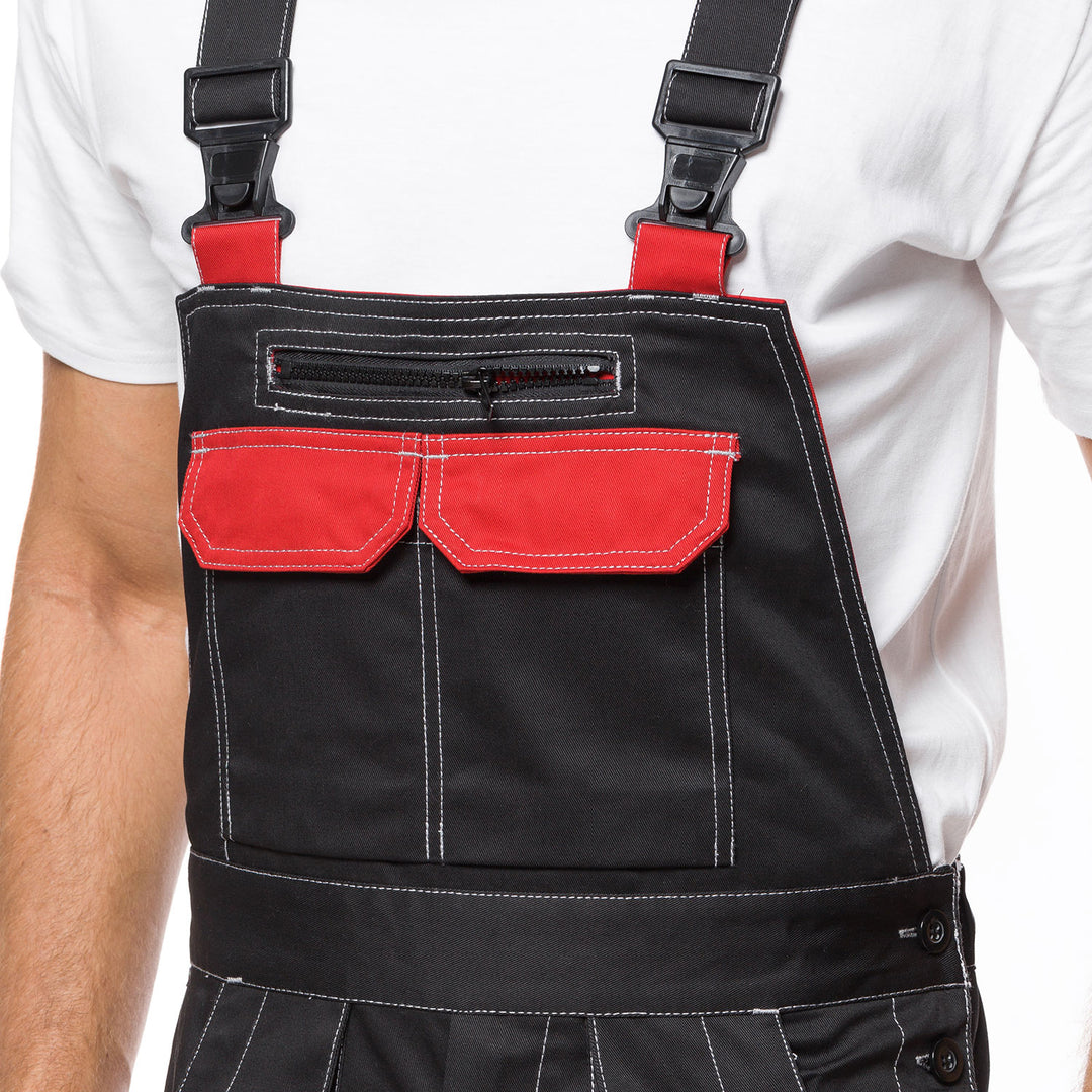 Macacão com bolsos multifuncionais calça de trabalho calça masculina Preto/Vermelho 280g/m² PRETO E VERMELHO Tamanho 48 (86-90)