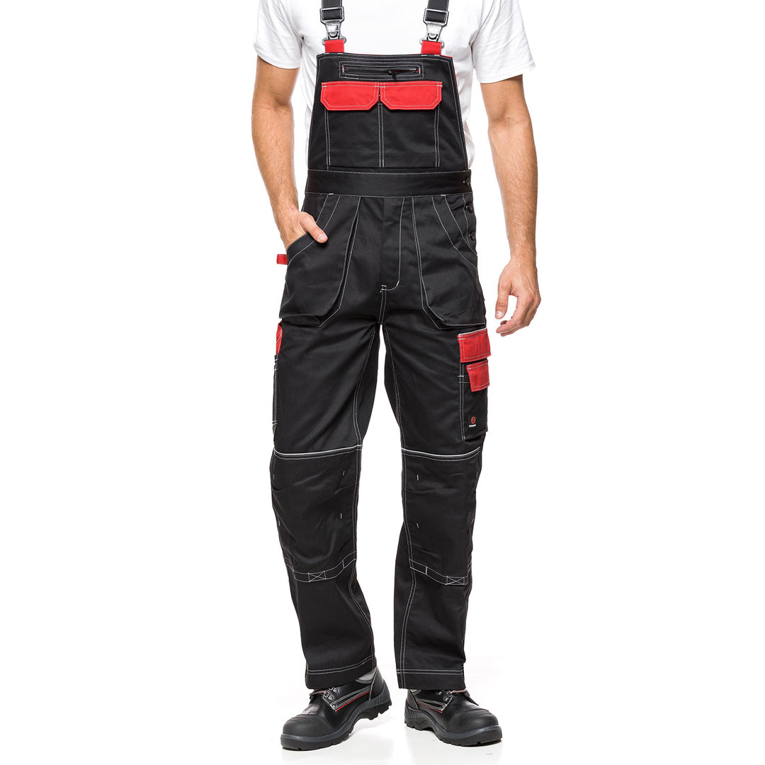 Macacão com bolsos multifuncionais calça de trabalho calça masculina Preto/Vermelho 280g/m² PRETO E VERMELHO Tamanho 54 (98-103)