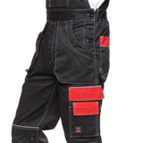 Peto con bolsillos multifuncionales pantalón de trabajo pantalón de hombre Negro/Rojo 280g/m² NEGRO Y ROJO Talla 56 (103-108)