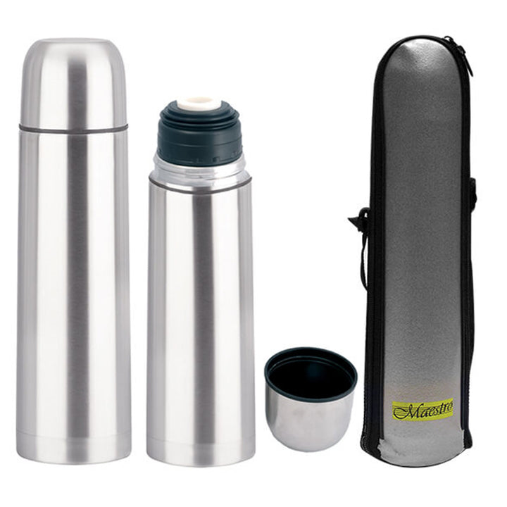 Botella aislante de acero inoxidable con vaso y bolsa de transporte para bebidas calientes o frías (1000ml)