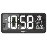 Grande relógio digital com sensor de temperatura tela LED 37x17cm Mesa de alarme ou relógio de parede alimentado por cabo ou baterias