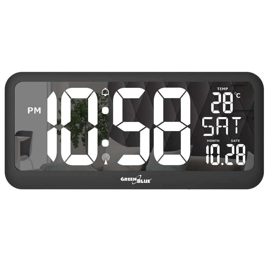 Grande relógio digital com sensor de temperatura tela LED 37x17cm Mesa de alarme ou relógio de parede alimentado por cabo ou baterias