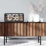 Grande relógio digital com sensor de temperatura tela LED 37x17cm Mesa de alarme ou relógio de parede alimentado por cabo ou baterias