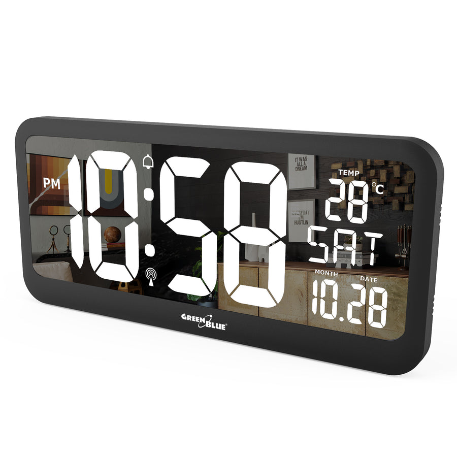 Grande relógio digital com sensor de temperatura tela LED 37x17cm Mesa de alarme ou relógio de parede alimentado por cabo ou baterias