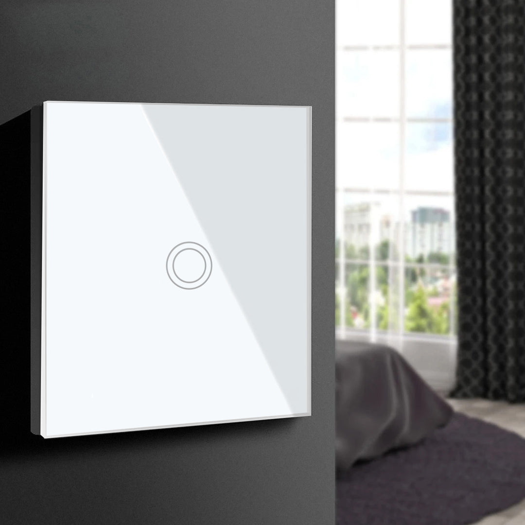 Interruptor de luz táctil Maclean, simple, SMART, Tuya APP, vidrio, blanco con iluminación de botón redondo, 86x86mm, MCE715W