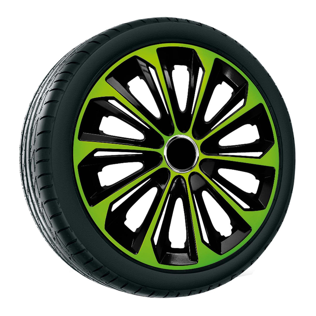 NRM Extra Strong 14" Calotas de roda Capas de roda - Conjunto completo de 4 peças - Preto/Verde - 14" polegadas