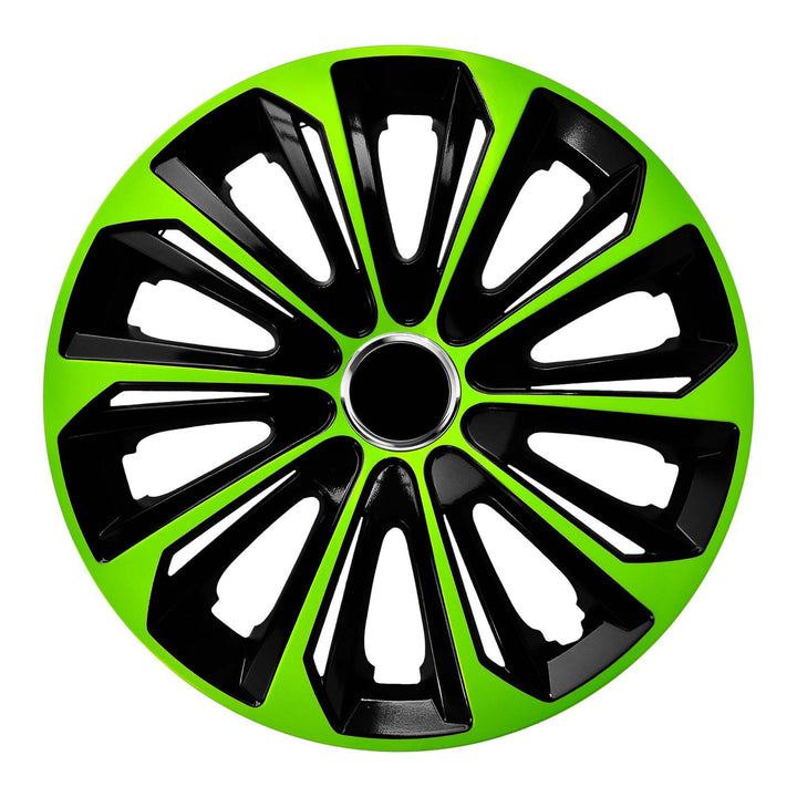 NRM Extra Strong 14" Calotas de roda Capas de roda - Conjunto completo de 4 peças - Preto/Verde - 14" polegadas