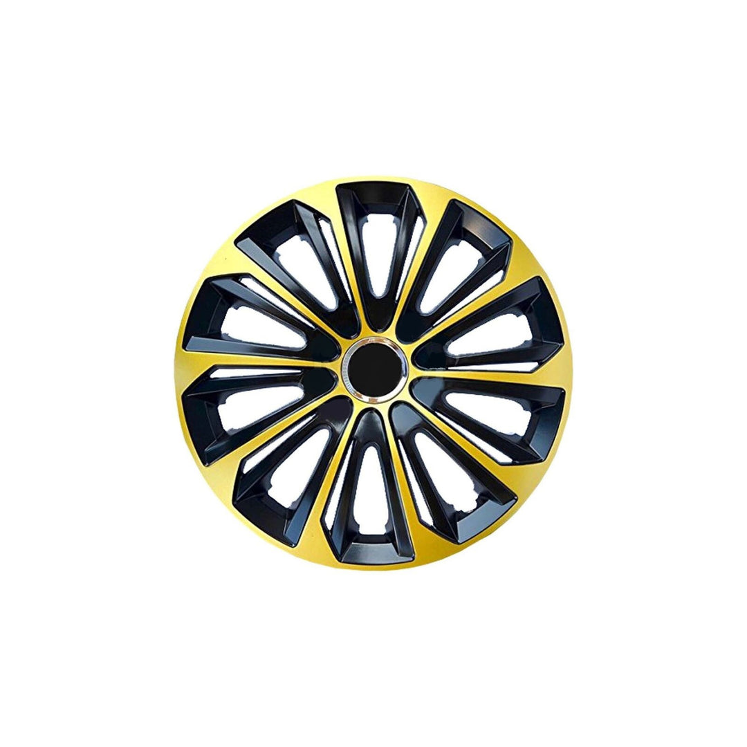 NRM Extra Strong 14" Calotas de roda Capas de roda - Conjunto completo de 4 peças - Preto/Dourado - 14" polegadas