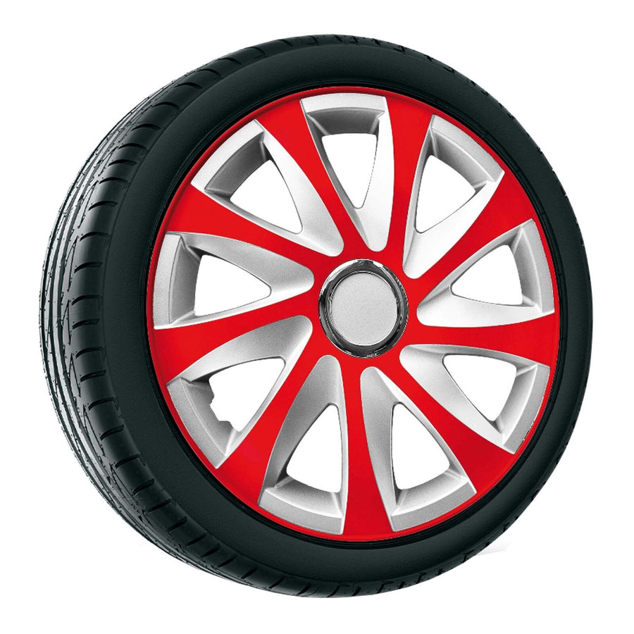 Guarnições de roda de calotas - Conjunto completo de 4 peças - NRM Drift Extra - Vermelho / Prata - 15" polegadas