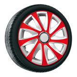 Guarnições de roda de calotas - Conjunto completo de 4 peças - NRM Drift Extra - Vermelho / Prata - 16" polegadas
