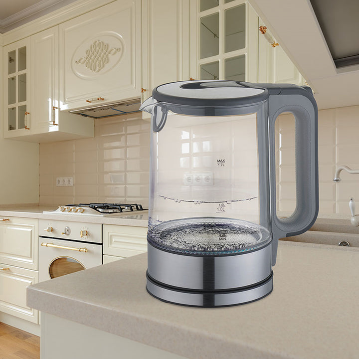 Hervidor eléctrico de vidrio con luz interior 1,7L Base de 360 grados Apagado automático Filtro anticalcáreo Indicador de nivel de agua 220-240V, ~50Hz, 2200W