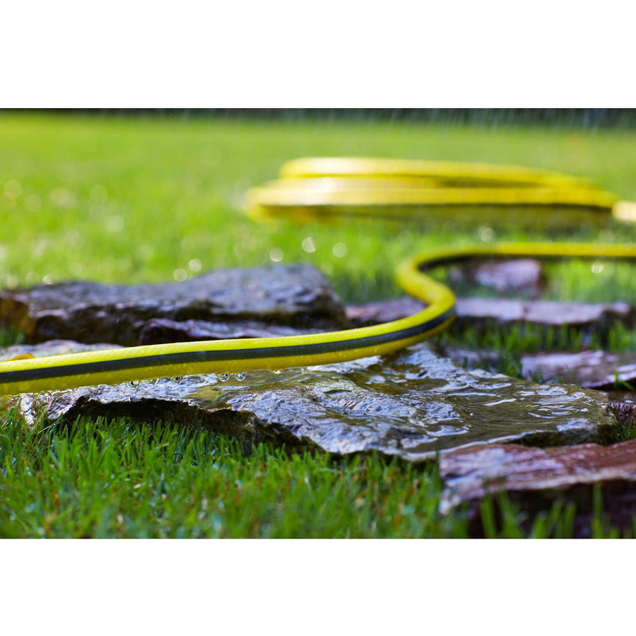 Manguera de agua de 3 capas Manguera de jardín Riego flexible Manguera flexible de poliéster trenzado cruzado Resistente a los rayos UV 25 Bar 3/4" 50m