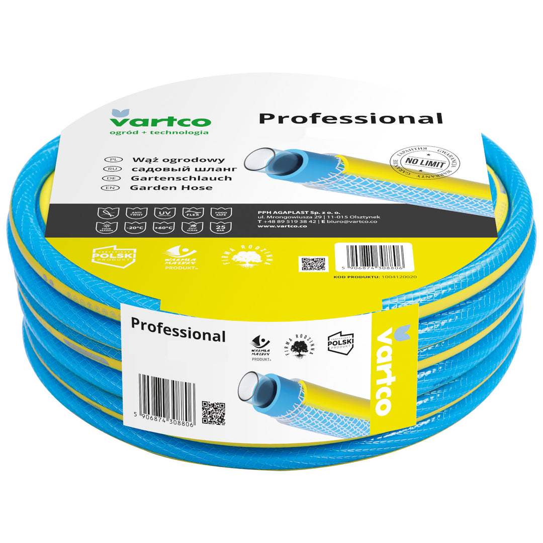 Mangueira de jardim flexível anti-torção de 4 camadas, entrançada em malha, resistente aos raios UV, 25 bar, 1/2" e 50 m