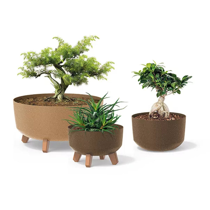 Maceta baja de madera ecológica con patas desmontables incl. inserto para uso interior y exterior Jardinera redonda de plástico resistente a los rayos UV 380mm, ECO Blanco