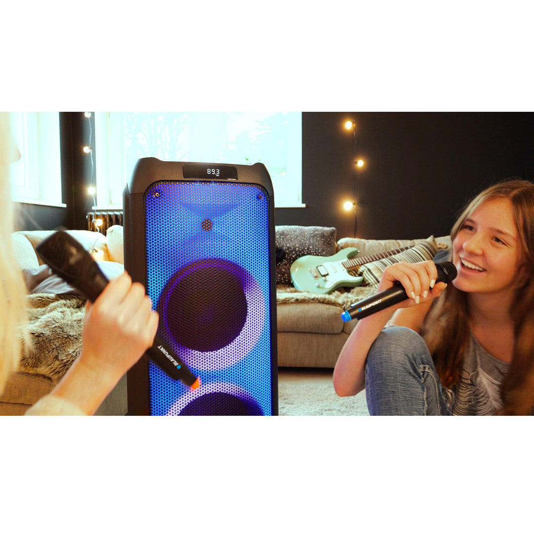 PartyBox Altavoz Bluetooth Portátil con Función Karaoke Entrada de Guitarra Radio TWS AUX USB microSD Mando a distancia Iluminación LED de discoteca