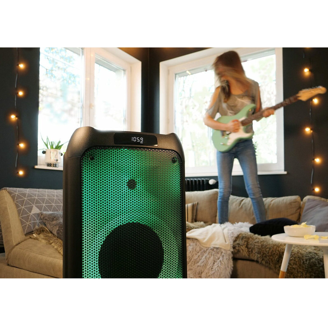 PartyBox Altavoz Bluetooth Portátil con Función Karaoke Entrada de Guitarra Radio TWS AUX USB microSD Mando a distancia Iluminación LED de discoteca