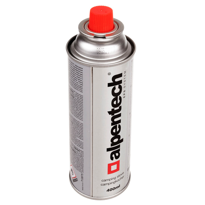 Cartucho de gás Alpentech 380ml, certificado: PI 0875, em conformidade com a norma EN521, butano, gama de funcionamento -10°C a +40°C, IK300