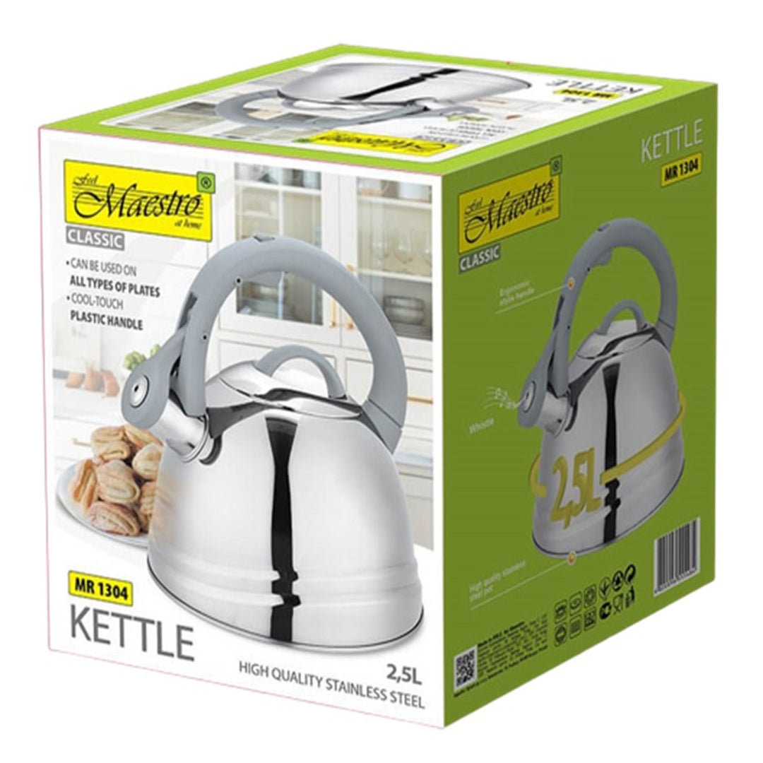 MAESTRO MR-1304 Hervidor clásico de 2,5L con silbato para estufa de gas eléctrica de inducción Placa de plata