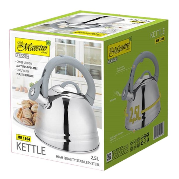 MAESTRO MR-1304 Hervidor clásico de 2,5L con silbato para estufa de gas eléctrica de inducción Placa de plata