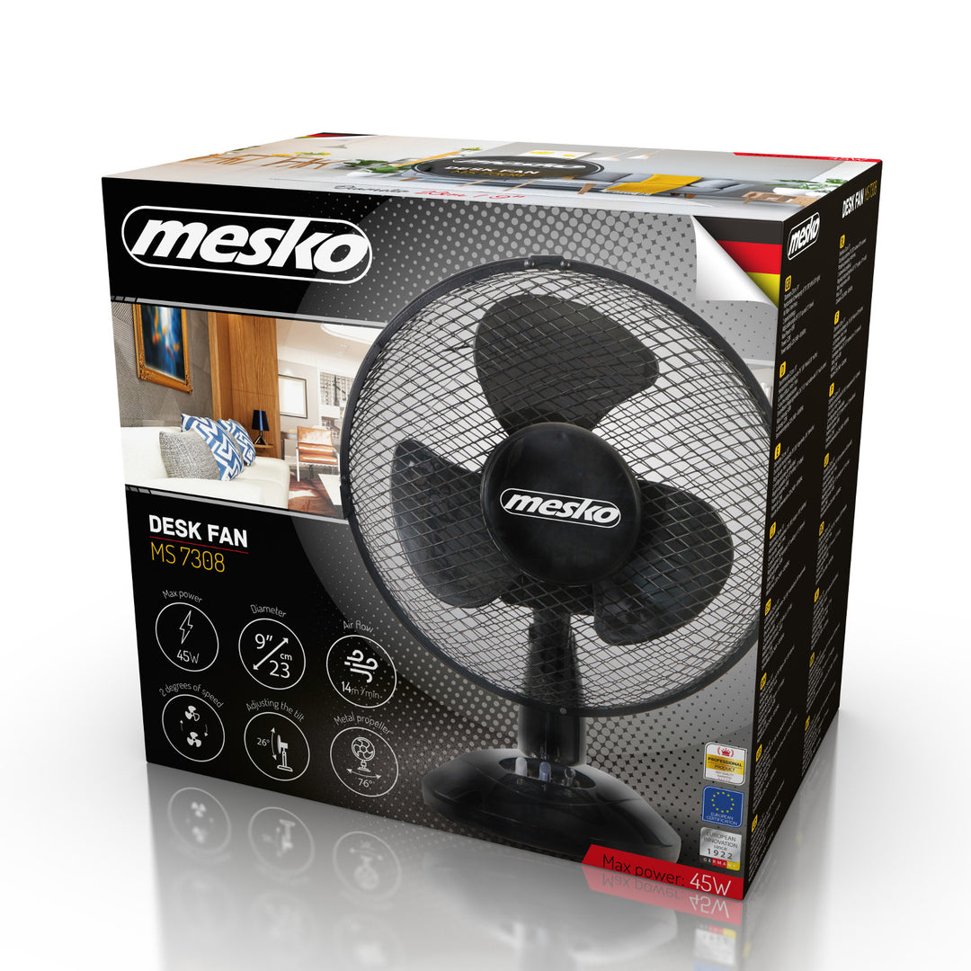 Ventilador de mesa Mesko MS 7308 de 23 cm e 45 W, oscilação, duas velocidades de ventilação