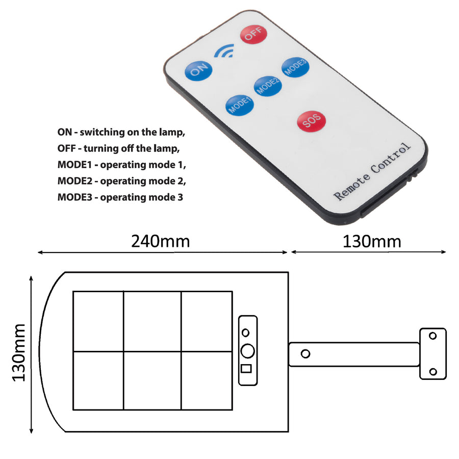 Poste solar LED com sensor de movimento e controle remoto Maclean IP54, 4W, 400lm, 6500K, Li-ion 1200 mAh, 3 modos de operação MCE446