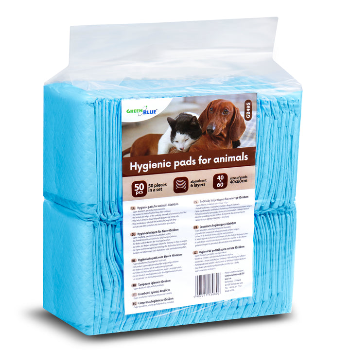 GreenBlue GB495 Tapetes higiénicos descartáveis para cães e cachorros, com 6 camadas (60 x 40 cm, embalagem de 50 unidades)
