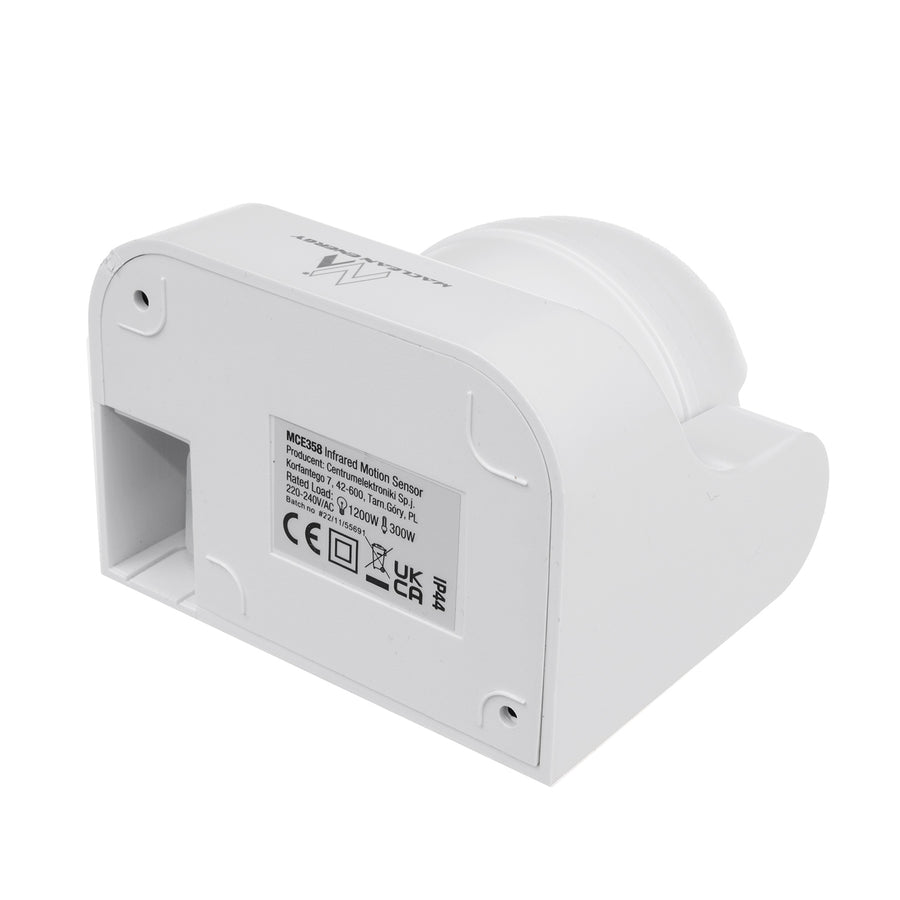 Sensor de movimento infravermelho Maclean MCE358 W Sensor PIR de 180° com sensor infravermelho de crepúsculo IP44 | Uso interno e externo | Alcance até 12 m | Carga de 300/1200 W