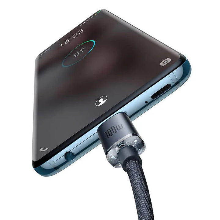 USB-C PD 2.0 1.2m Cabo Baseus Crystal CAJY000601 Carga Rápida 3.0 100W