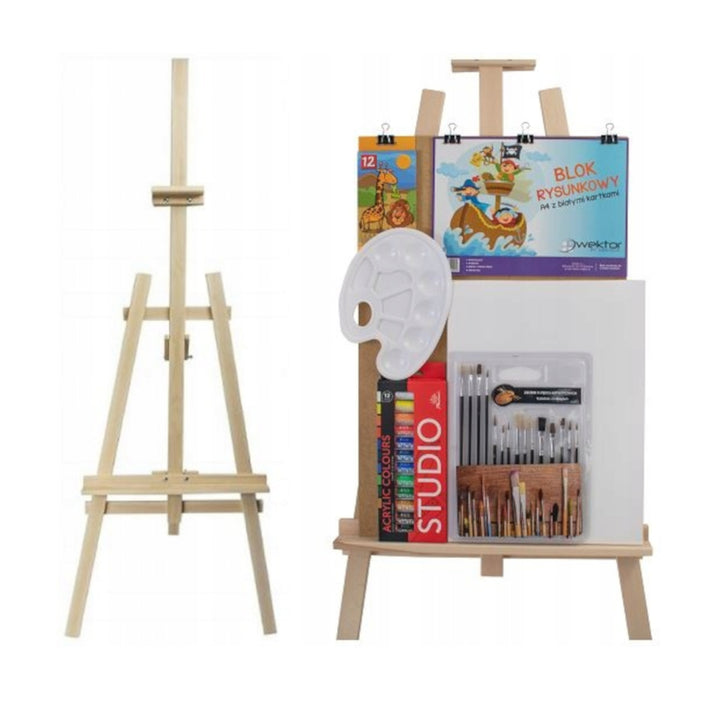 Conjunto de pintura grande e completo: tintas, pincéis e cavalete
