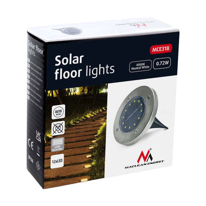 Maclean MCE318 Lâmpada solar Refletor solar para jardim, 12 LEDs SMD, 4000K, Ni-MH 600 mAh, 0,7W, IP44