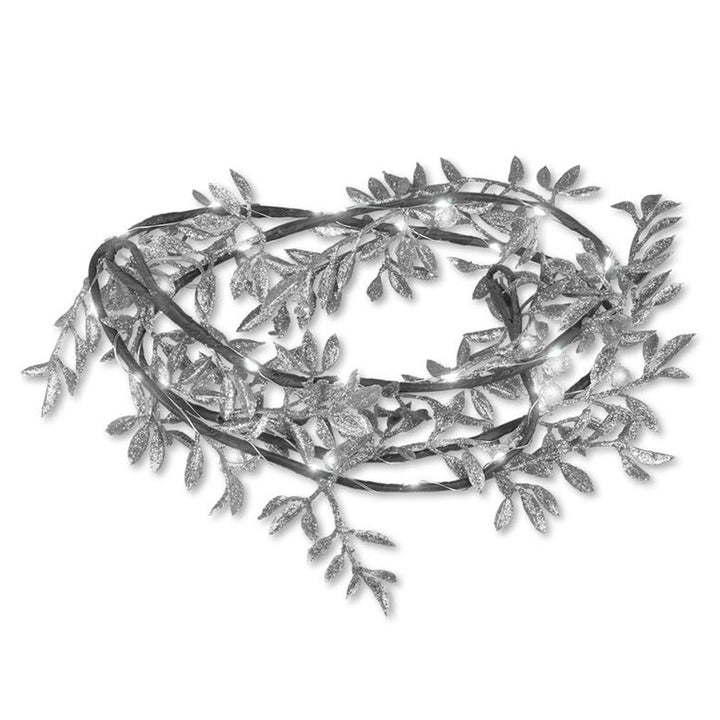 Guirlanda decorativa LED ML52SZ 1,8m folhas prateadas luz branca fria potência 3x AA