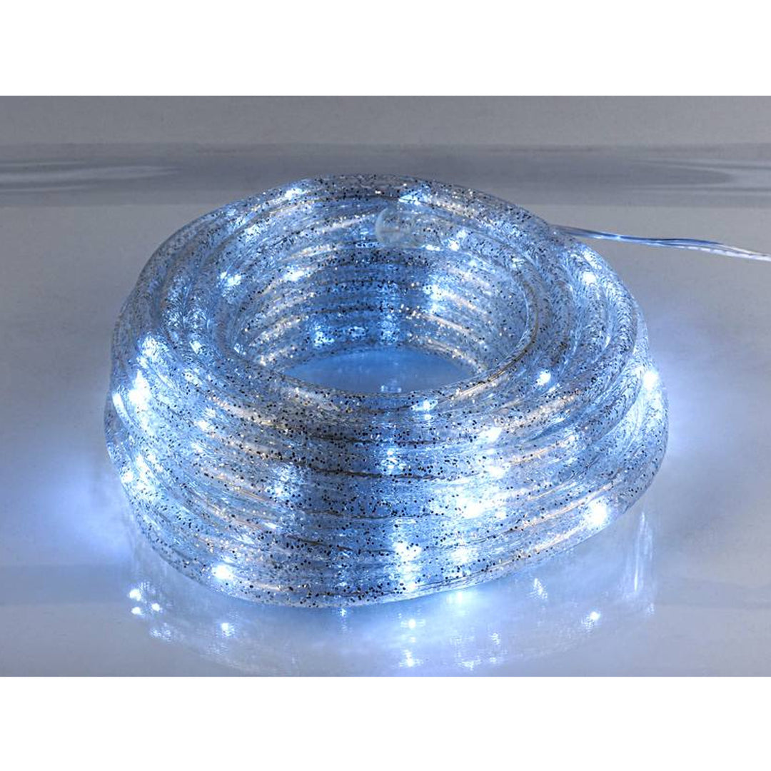 Cordão decorativo ML54SZ 100 LED 10m com glitter prata branco frio IP44