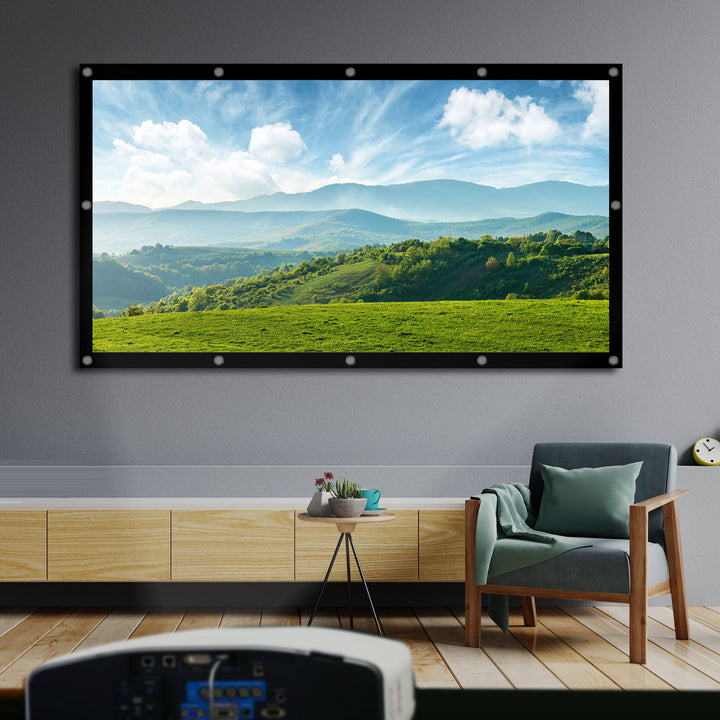 Maclean MC-982 Tela de projeção 120 "Tela dobrável 265x149cm Ângulo de visão 179 ° Ganchos de tensão Quadro 25mm 16:9