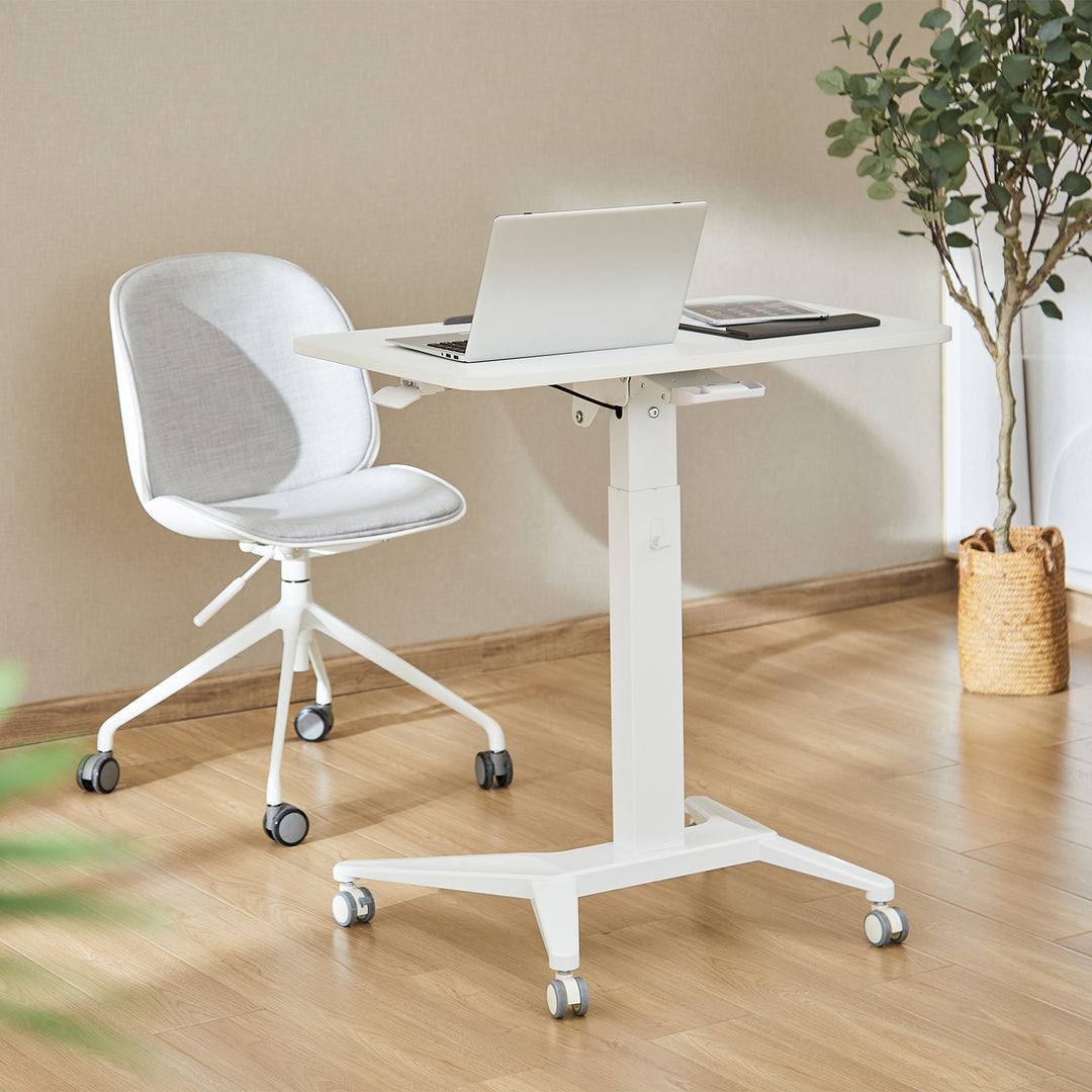 Mesa para portátil Maclean MC-453W, regulação pneumática em altura, 80 x 52 cm, 8 kg máx., 109 cm de altura, branca