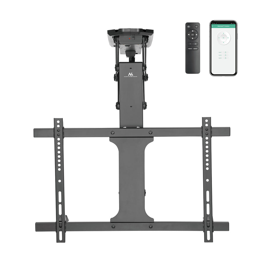 Maclean MC-880T - Suporte de TV elétrico inclinável (32-70") com controlo por aplicação, para tetos inclinados, inclui comando, até 35 kg, VESA 600 x 400 cm
